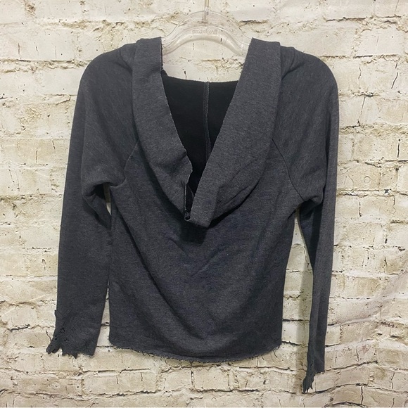 Hurley Gray Black Raw Hem V Neck Hoodie Sweatshirt - Picture 4 of 6